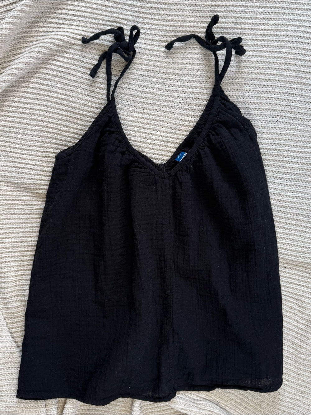 Old Navy Black Double Gauze Cotton Tie Shoulder Cami Swing Tank Top Size XS Tall